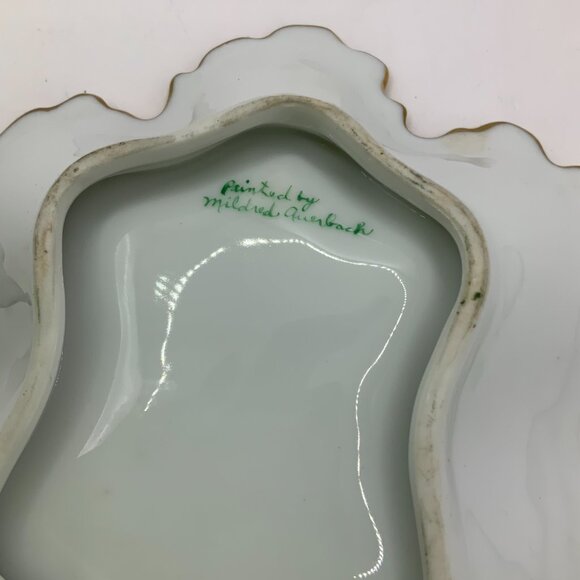 Rocaille Ceramic Floral Vintage Gold Trim Scalloped Edge Candy Trinket Dish - Picture 2 of 6